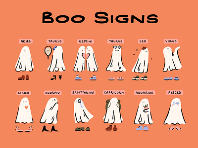 Boo Signs boo design ghosts halloween hand drawn illustration illustrator procreate spooky star signs texture zodiac