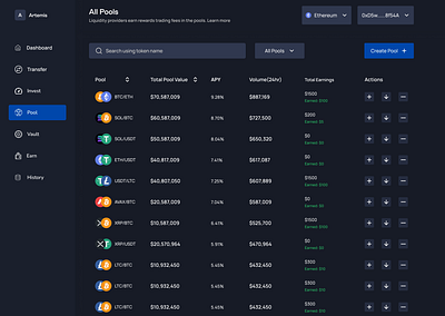 Liquidity Pool crypto crypto pool dashboard defi design liquidity pool pools