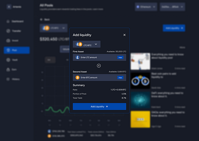 Add liquidity modal crypto crypto pool dashboard design liquidity pool ui uiuxdesign