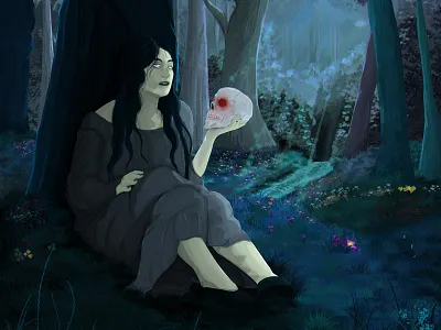 Mia Mormino - 'Building Blocks' Illustration creative illustration dark digital art digital illustration digital painting enchanted fantasy forest graphic design halloween illustration magic magical music skull spooky trees witch woman woods