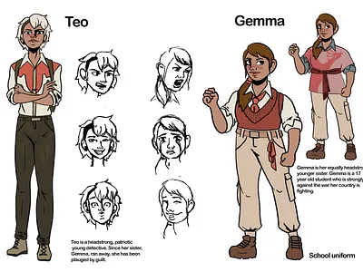 Teo and Gemma Character Sheet illustration