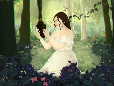 Mia Mormino - 'Rapunzel' Illustration art bright character design design studio digital art digital illustration digital painting enchanting face fairy tale fantasy forest graphic design green illustration portrait storyboard woman woods