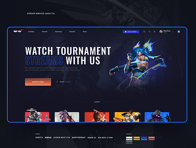 STREAM SERVICE "WOW TV" blue cybersport design dota fortnite league of legends overwatch promo site ui ui ux ux valorant web web design