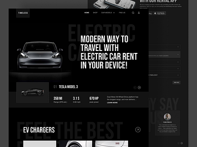 Electric Car - Rent Website bold car clean dark design electric homepgae landing page luxury rent rental tesla travel ui ui ux ui mobile uidesign volkwagen web design website