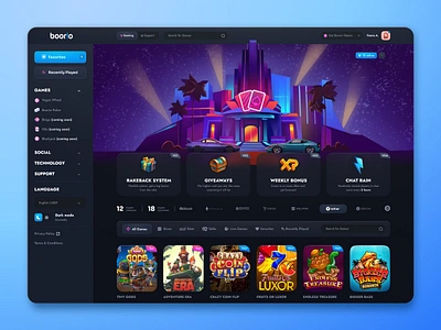 Boorio: Slots page bet betting bonus casino crypto betting platform gambling game hilo illustration landing page las vegas player poker product design roulette slots uiux ux web design win