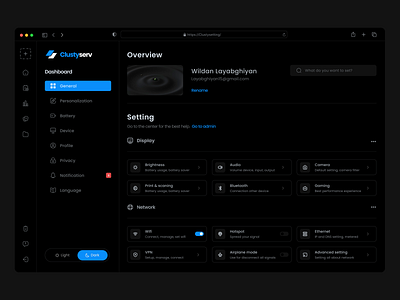 Clustyserv - Dark setting app component dashboard integrations setting settings settings page system ui ux web web app web app settings