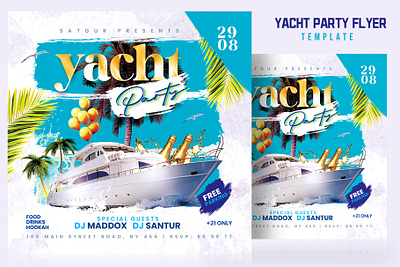 Yacht Party Flyer Template birthday party boat party champagne party club dj download flyer flyer free download invitation layout nightclub palm tree photoshop poster print template promotional design psd flyer social media banner summer party yacht party