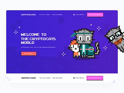 Crypto Cats 8 bit blockchain cats coin crypto eth ethereum marketplace metamask nft pixel web design