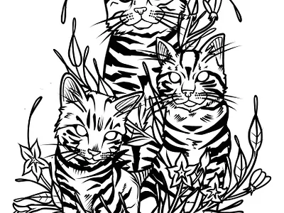 Cat Family Design animals art artwork blackwork branding cats design drawing illustration ink inking line art linework print tattoo design