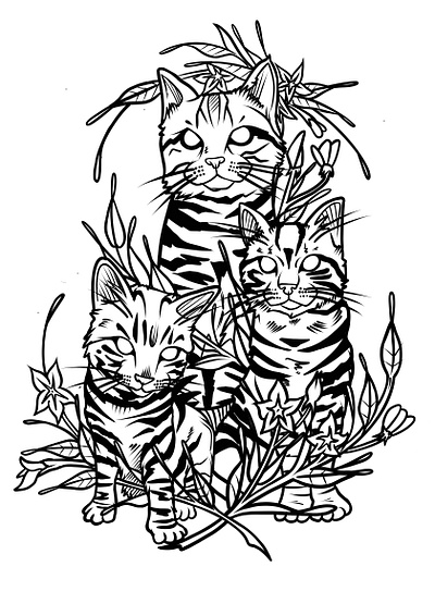 Cat Family Design animals art artwork blackwork branding cats design drawing illustration ink inking line art linework print tattoo design