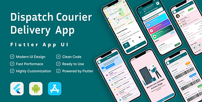 Dispatch Courier App | Flutter Template | Parcel Delivery flutter template flutter ui kit template tracking ui ui kit