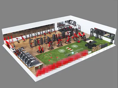 3D Gym Equipment Design for area 15m x 20m 3d branding graphic design