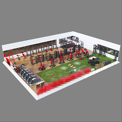 3D Gym Equipment Design for area 15m x 20m 3d branding graphic design