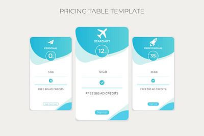 Web Price Table Ui interface website button