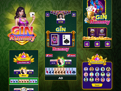 Gin Rummy Card Game | Figma UI Kit card game ui kit casino casino card game casino game ui kit figma figma design game ui kit ginrummy mobile card game mobile casino game mobile game ui kit online card game online game rummy card game ui kit ui ux