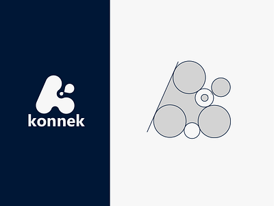 konnek: logo mark construction, logo design, abstract symbol abstract branding circle connect design droplet graphic design illustration k konnek letter k logo logomark round startup tech technology ui
