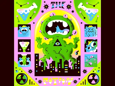 7. Potion • #Peachtober22 character city freelance gradients greeen illustration lettering monster pink potion textures vector