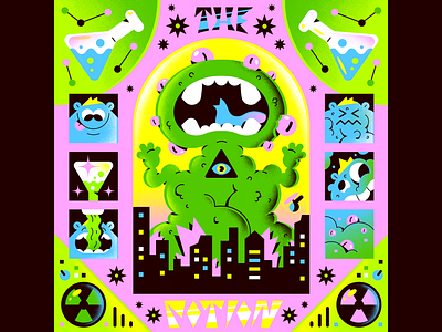 7. Potion • #Peachtober22 character city freelance gradients greeen illustration lettering monster pink potion textures vector