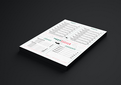 Veggie Talian menu (back) branding design design graphique designer graphique designer portfolio food graphic design graphic designer italian food layout menu menu design mise en page restaurant restaurant identity