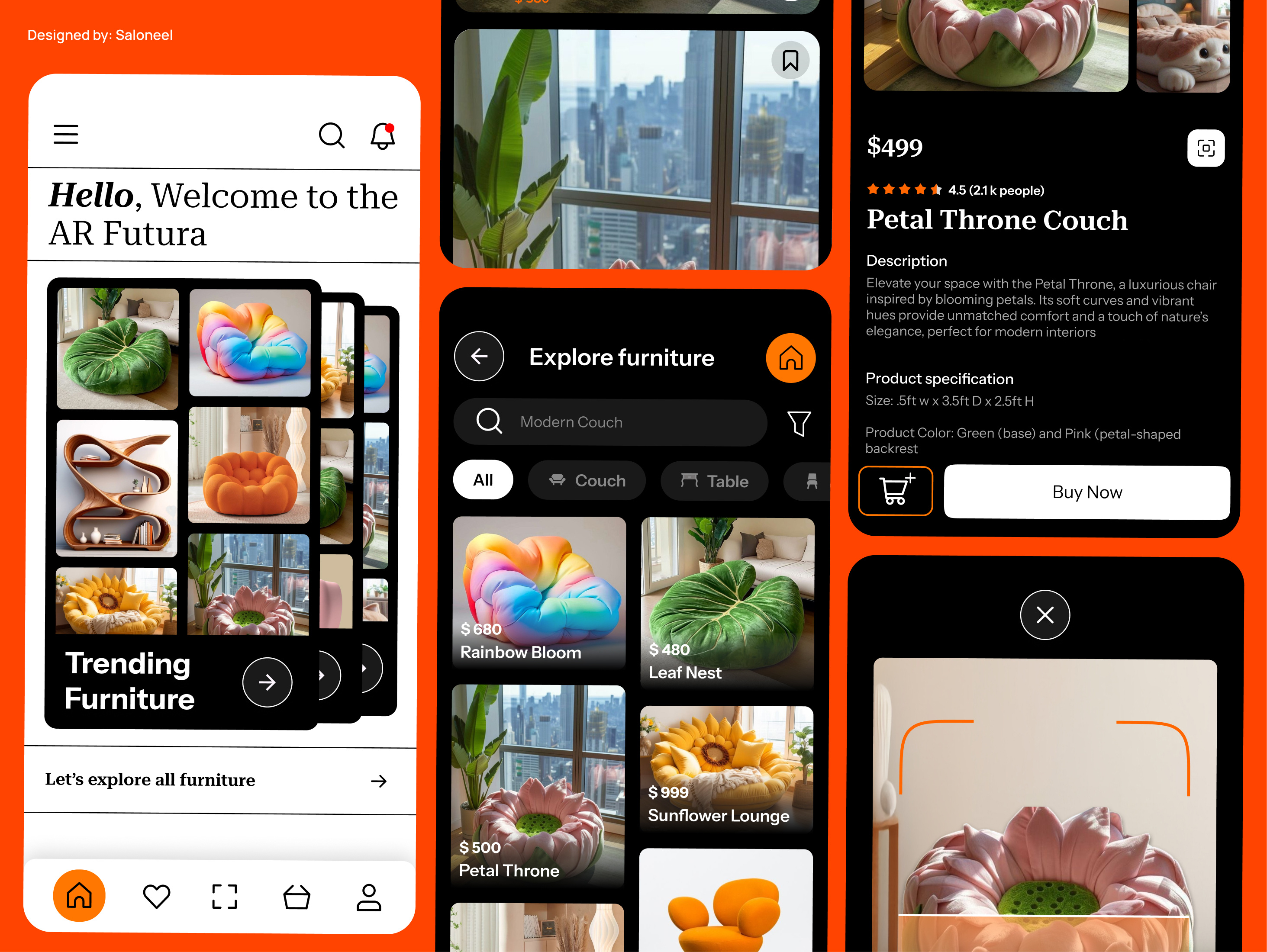AR Futura- Augmented Reality Furniture Mobile App 2025 ar augumented e commerce furniture futuristic mobile mobileapp modern neel litoriya saloni ui
