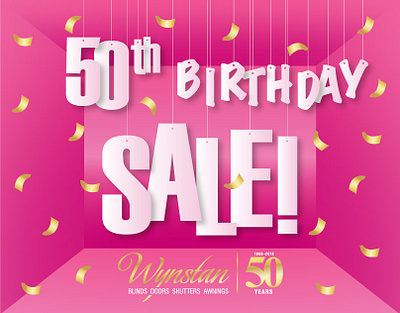 Wynstan with a Y - 50th Birthday Sale birthday campaigndesign celebration hotpink illustration marketing pink strategy wynstanwithay