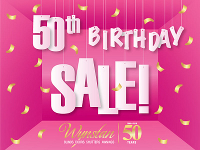 Wynstan with a Y - 50th Birthday Sale birthday campaigndesign celebration hotpink illustration marketing pink strategy wynstanwithay