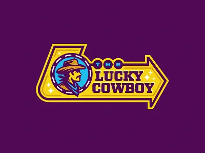 The Lucky Cowboy ames cowboy gamble jerron logo play sign vegas