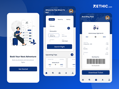 Flight Booking App branding dribbble dribbble best shot flightbookingapp mobilappdesign mobileapp ticketbookingapp travelapp ui zethic zethicstudio zethictech