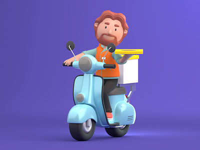 Delivery 3D guy 3d 3d character 3d human 3d illustrations 3d person blender character delivery design guy illustration illustrations kawaii library moto motocycle pizza resources scooter vespa