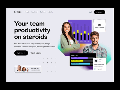 logic: saas website design, crm & producivity app analytics clean crm data design hiring homepage hr landing page management minimal modern organization productivity stats team ui web webflow webpage