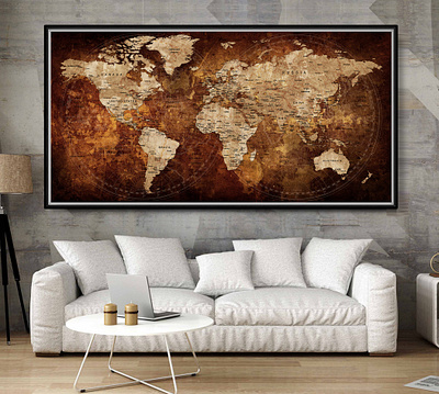 Large World Map Poster World Map Old World Map Brown Art