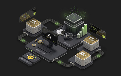 Apps tech platform. Isometric illustrati app ar artwork branding business customer cyber data design digital illustration isometric logo platform tech ui virtual