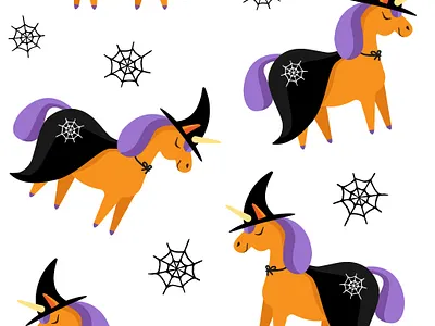 Halloween unicorn pattern animal autumn cartoon childish cute fairy tale flat design halloween horse illustration magical seamless seamless pattern spooky trendy unicorn