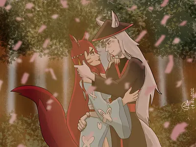 The kitsune & the stranger. character design design illustration