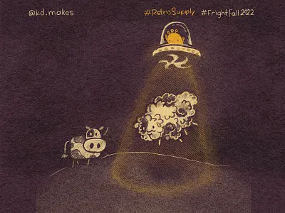 FF2022 | Day 7 - UFO abduction alien book children costume cow fall farm fright halloween illustration kid lit retro sheep supply texture ufo