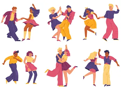 Swing Dancers cartoon collection dancers design illustration people set vector