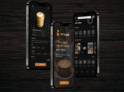 Mobile App design for a Café cafe coffee mobile app mockup ui ux