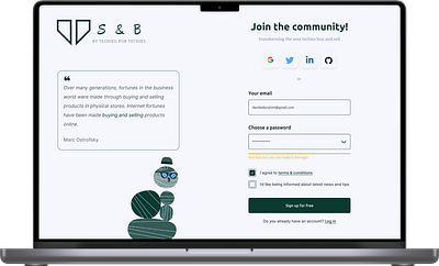 Sign-up page for an e-commerce store. design ui