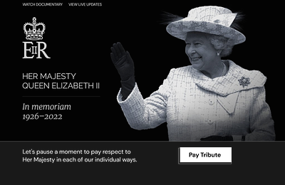A tribute landing page for the Queen.