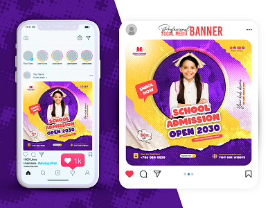 School Admission Social Media Post Design Template admission back to school banner design class college creative kids learning post design preschool primary registration scholarship social media social media banner social media post square student study