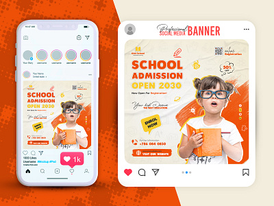 School Admission Social Media Post Design Template scholarship