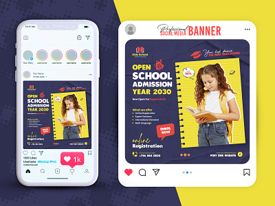 School Admission Social Media Post Design Template scholarship