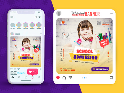 School Admission Social Media Post Design Template scholarship