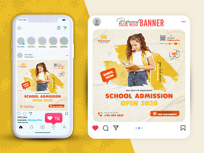 School Admission Social Media Post Design Template scholarship