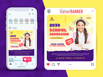 School Admission Social Media Post Design Template scholarship