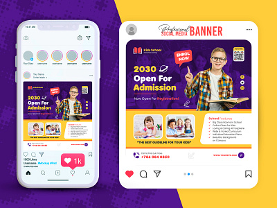 School Admission Social Media Post Design Template scholarship