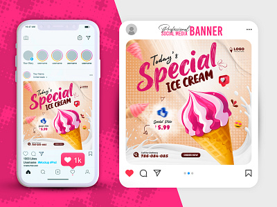 Ice Cream Social Media Post Design Template sunset