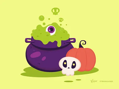 Halloween Cauldron cute halloween halloween illustration skull vector vector artwork