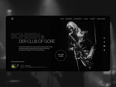 Music Landing page album album art anderground band bass cover culture dark jazz design drum figma jazz minimalism music musician piano sax ui web web design