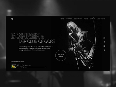 Music Landing page album album art anderground band bass cover culture dark jazz design drum figma jazz minimalism music musician piano sax ui web web design